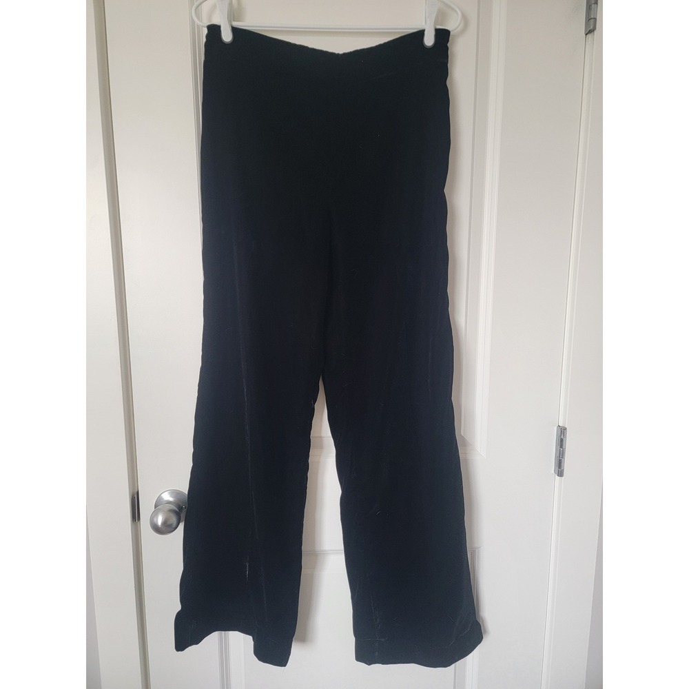 Zara Womens Black Velvet Wide Leg High Waisted Trousers Pants Size Medium